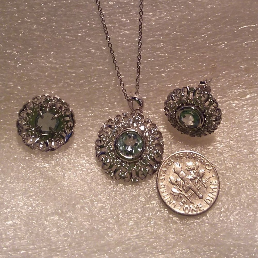 NEW! Blue Topaz SET Pendant & Matching Earrings Sterling Silver 925